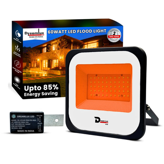 Dreamlux 60W Dusk to Dawn LED Waterproof Flood Light with Auto On/Off Day Night Sensor | BIS Approved | Aluminium Body, Color - Orange