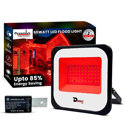 Dreamlux 60W Dusk to Dawn LED Waterproof Flood Light with Auto On/Off Day Night Sensor | BIS Approved | Aluminium Body, Color - Red
