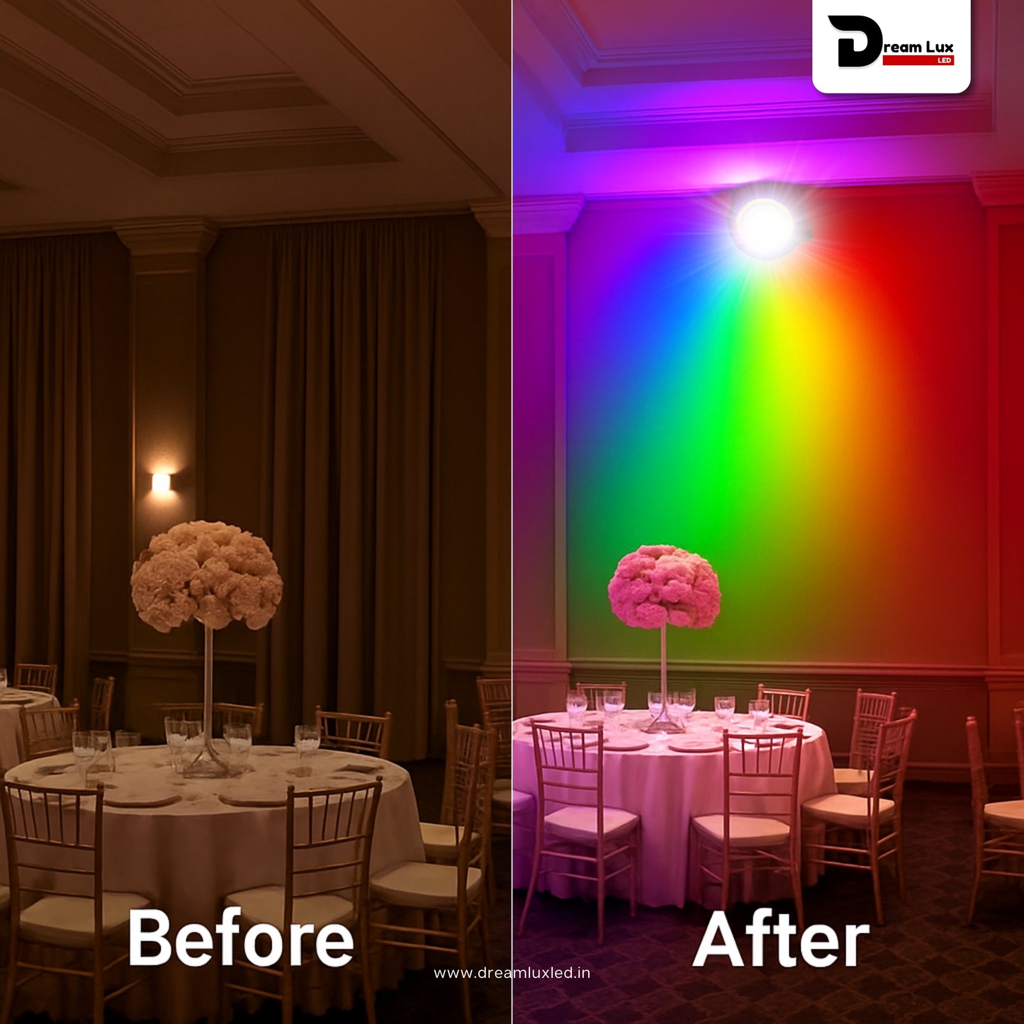 Dreamlux 100W RGB LED Highbay Light | Remote Controlled Disco Light | IP66 Waterproof | 6kV Surge Protection | Lens Model | OSRAM Chips | 150-160LM/W | OVP UVP SCP | BIS Certified (RGB PAR LIGHT)