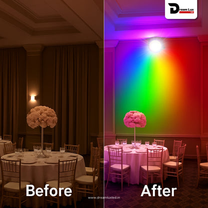 Dreamlux 100W RGB LED Highbay Light | Remote Controlled Disco Light | IP66 Waterproof | 6kV Surge Protection | Lens Model | OSRAM Chips | 150-160LM/W | OVP UVP SCP | BIS Certified (RGB PAR LIGHT)