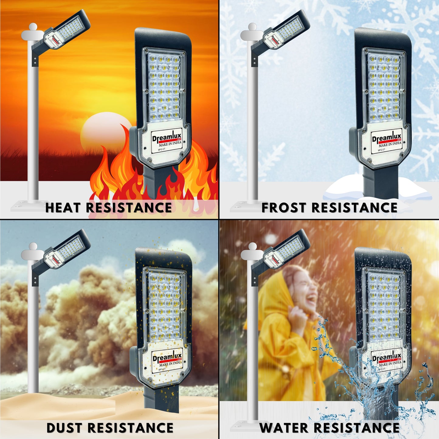 Dreamlux 50W LED Street Light with Lens Technology | IP66 Waterproof | Osram Chips | BIS Certified | Outdoor Light for Roads, Gardens, Factories & More (Warm White, 50 Watts)