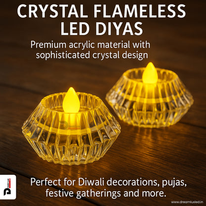 Dreamlux Round Crystal LED Diya| Smokeless Flameless Acrylic Tealight Candle | Battery Operated LED Diya Lights for Home Mandir, Puja & Diwali Decoration (Copy)