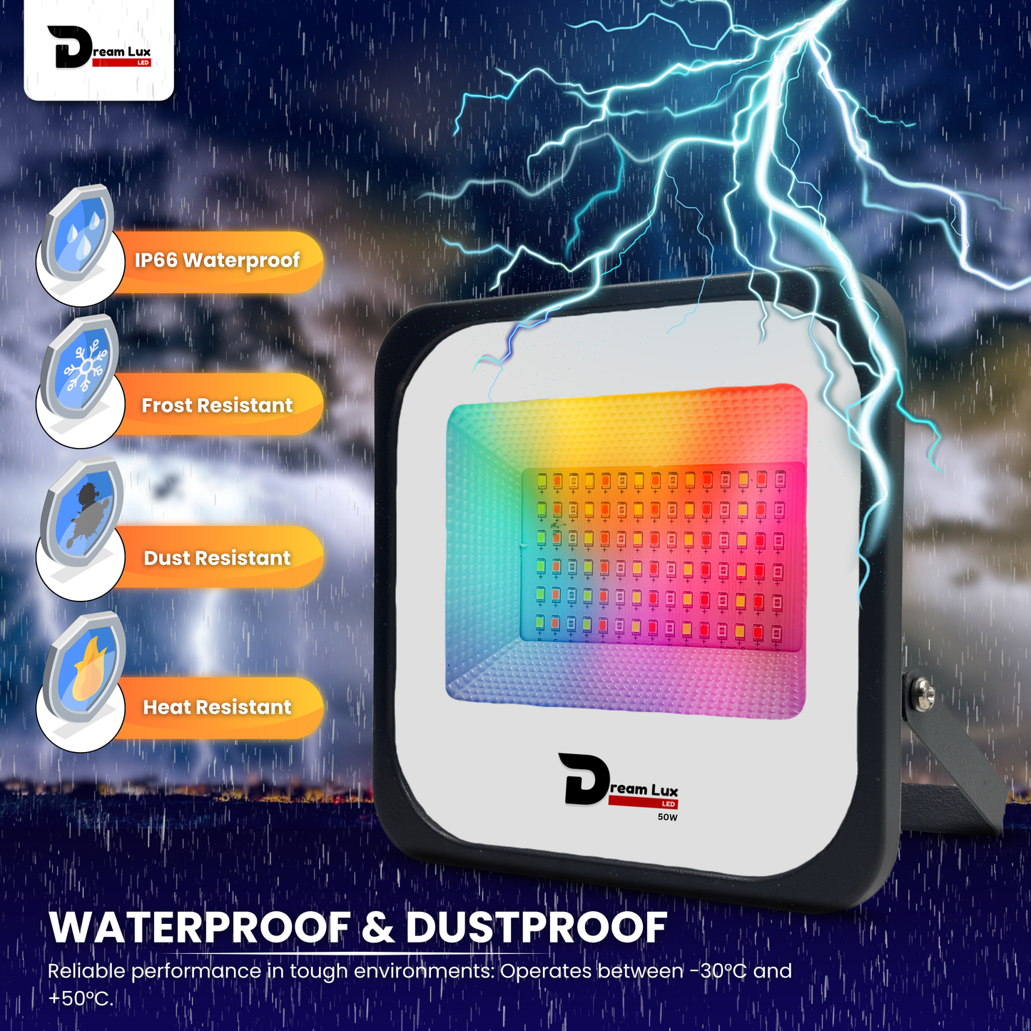 Dreamlux 50W RGB Flood Light with Remote Control | Decoration Light, 2835 LED - Color : Multicolor