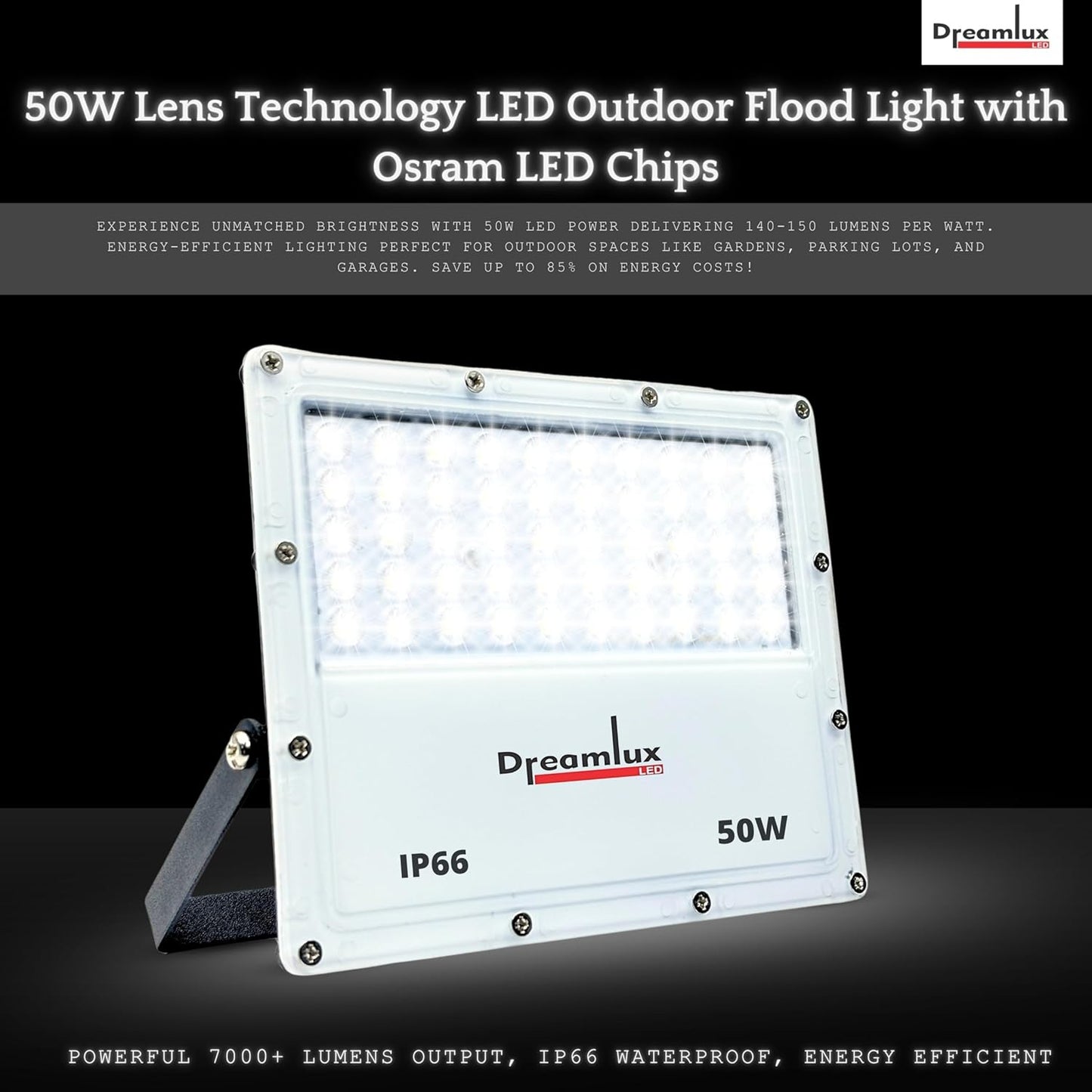 Dreamlux 50W LED Flood Light with Lens Technology | IP66 Waterproof, BIS Approved, 140-150lm/W, Outdoor Focus Light for Garden, Garage, Street-Cool White