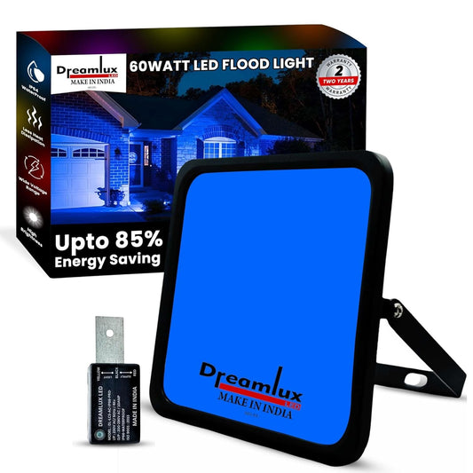 Dreamlux Dusk to Dawn 60W LED Waterproof Flood Light with Auto On/Off Day Night Sensor | BIS Approved | Aluminium Body (1, BLUE, 60W Flood Light with LDR Sensor)