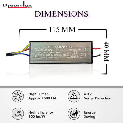 Dreamlux 100watt 3000mA IP66 Led Driver With 2-Year Warranty and 6Kv Surge,OVP,UVP,OTP Protection for Street/Flood Light Repairing (Color : Black)