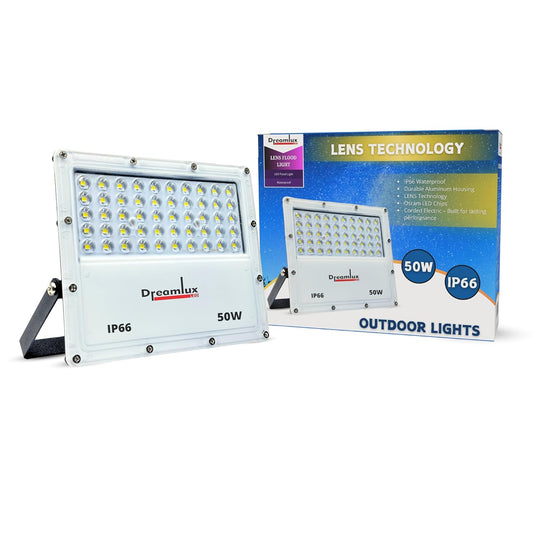 Dreamlux 50W LED Flood Light with Lens Technology | IP66 Waterproof, BIS Approved, 140-150lm/W, Outdoor Focus Light for Garden, Garage, Street-Cool White