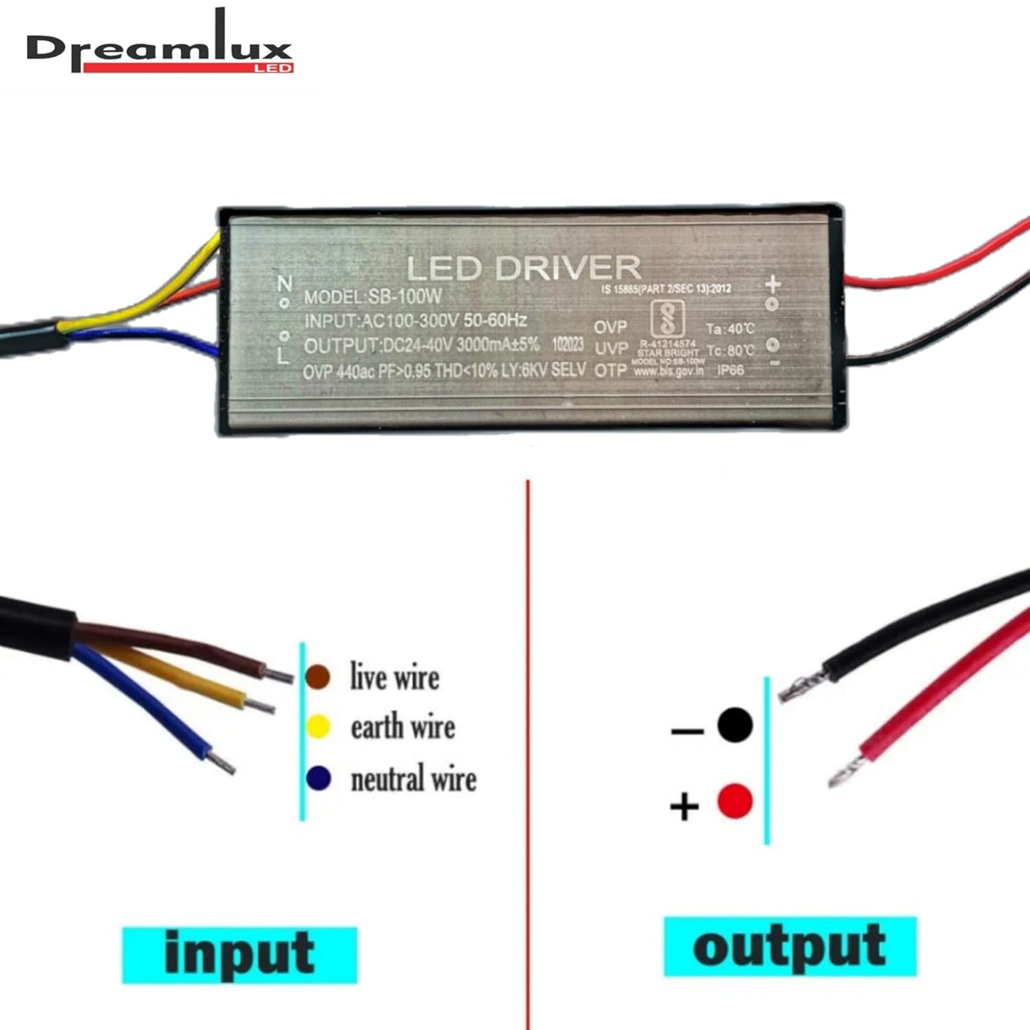 Dreamlux 100watt 3000mA IP66 Led Driver With 2-Year Warranty and 6Kv Surge,OVP,UVP,OTP Protection for Street/Flood Light Repairing (Color : Black)