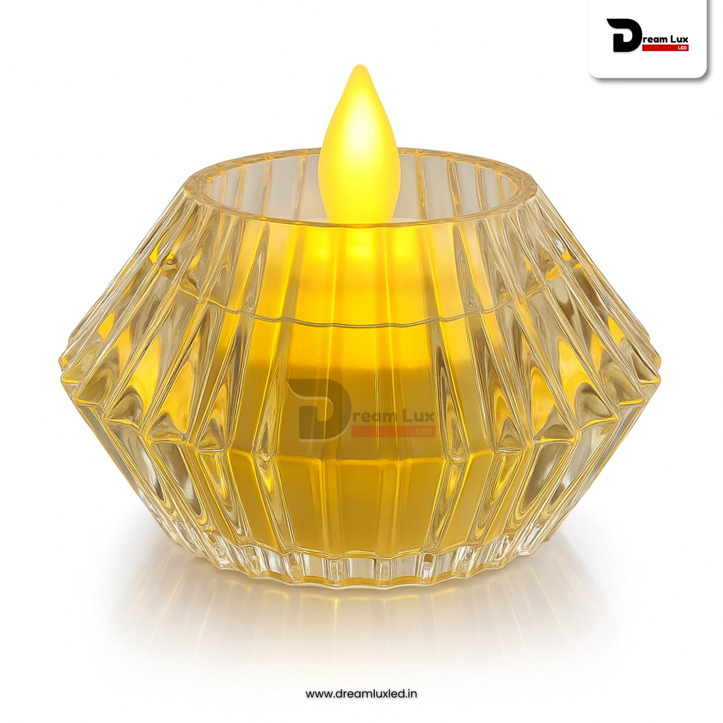 Dreamlux Round Crystal LED Diya| Smokeless Flameless Acrylic Tealight Candle | Battery Operated LED Diya Lights for Home Mandir, Puja & Diwali Decoration (Copy)