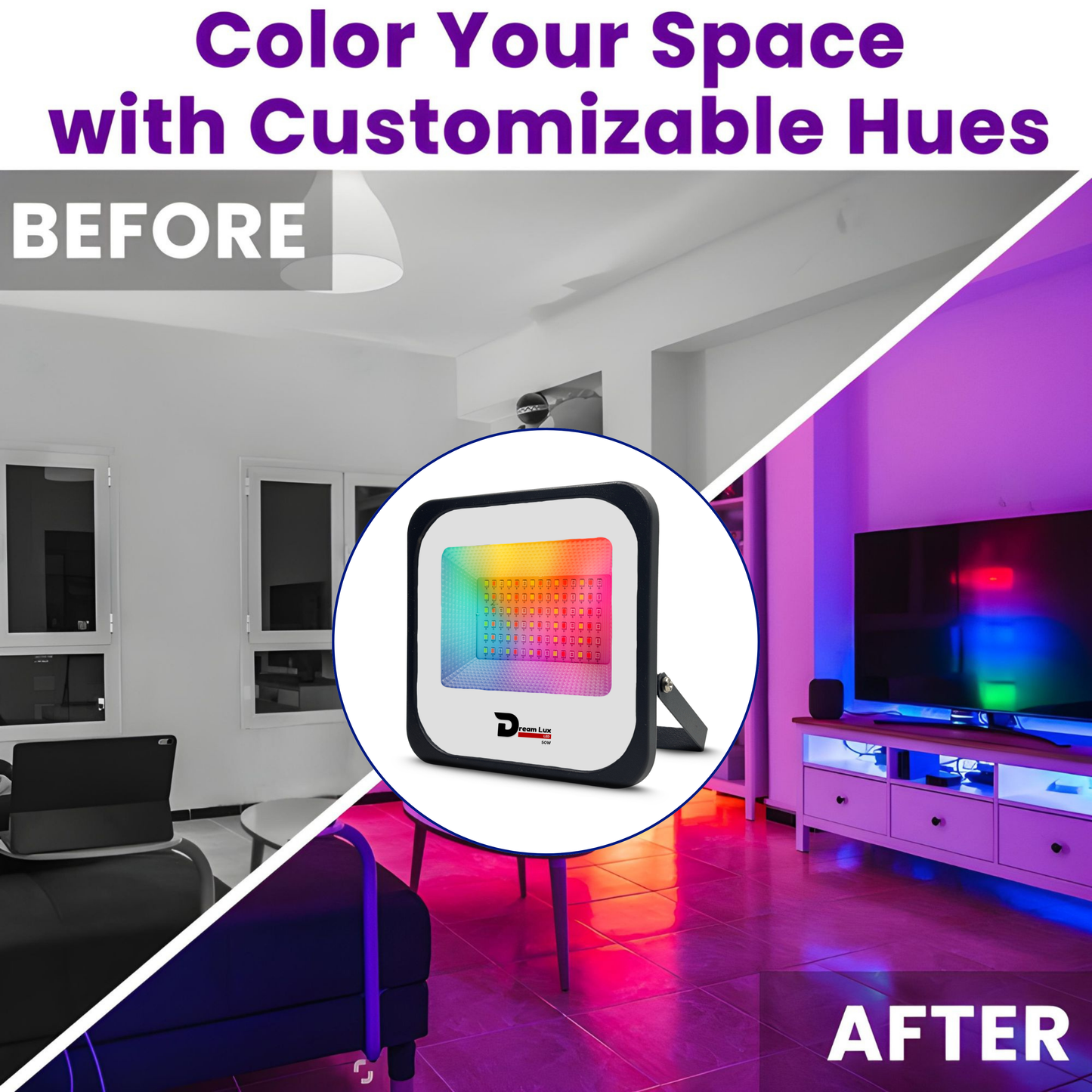 Dreamlux 50W RGB Flood Light with Remote Control | Decoration Light, 2835 LED - Color : Multicolor
