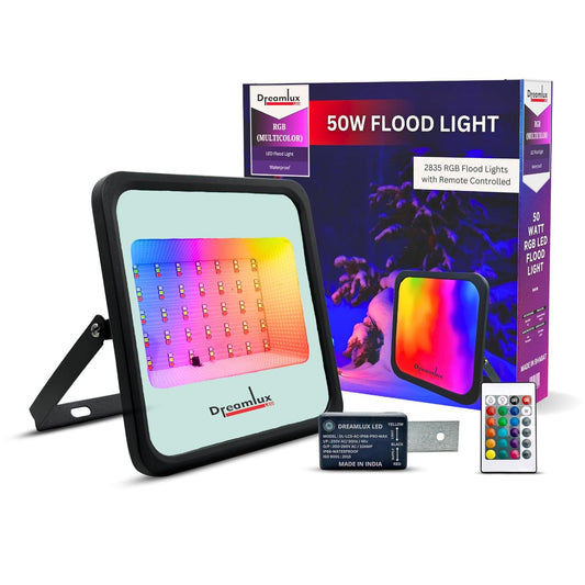 Dreamlux RGB LED Flood Light, 50Watts, LDR Sensor, Dusk to Dawn Sensor, Aluminium Housing, 16 Colours, IP66 Waterproof, 2 Years Warranty (50W RGB with LDR Sensor, Pack-1)