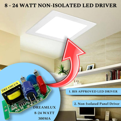 Dreamlux 8W To 24W-300mA BIS certified Non isolated Driver, Universal & Multipurpose LED Panel Light Driver for Surface Panel Light, Down light, BulkHead Light