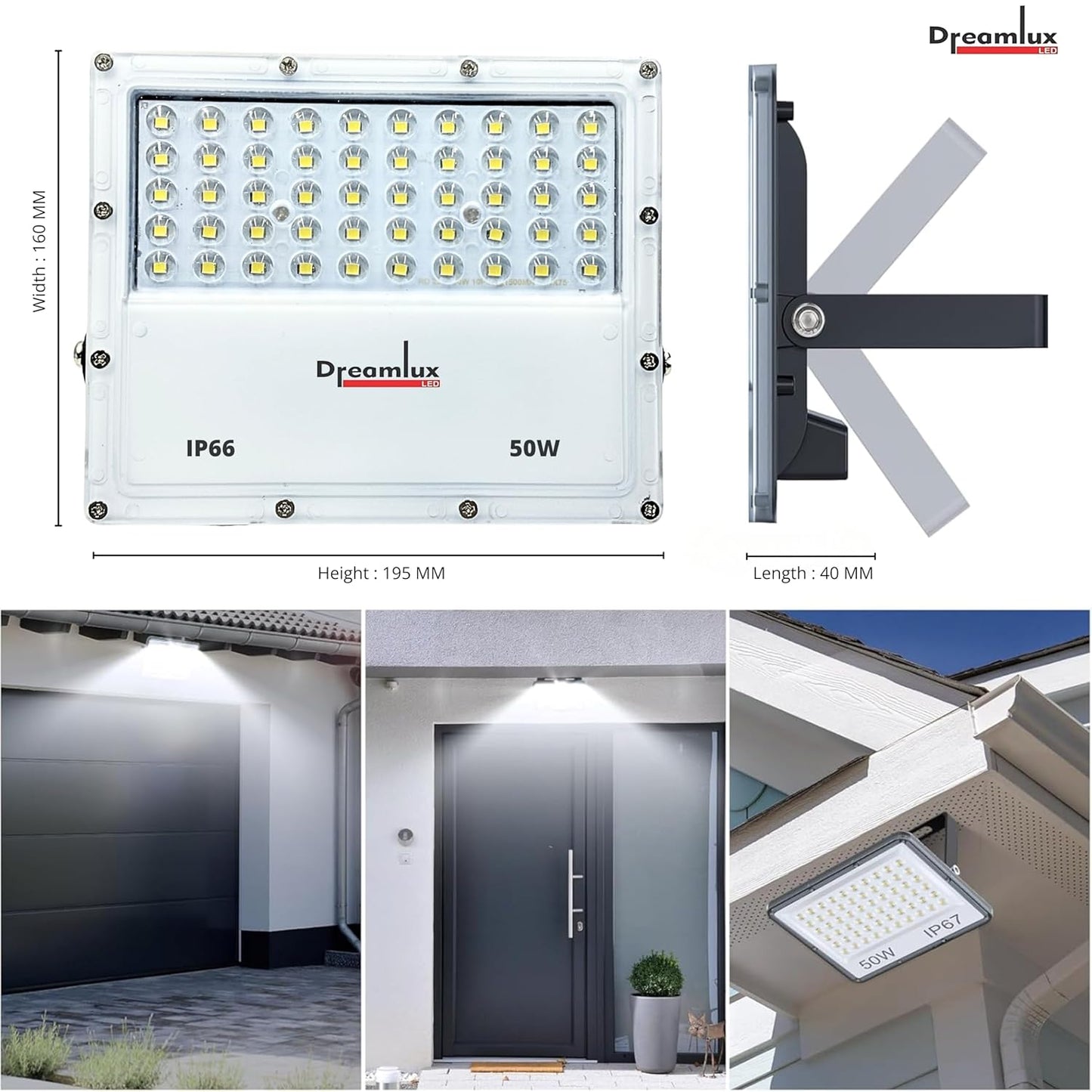 Dreamlux 50W LED Flood Light with Lens Technology | IP66 Waterproof, BIS Approved, 140-150lm/W, Outdoor Focus Light for Garden, Garage, Street-Cool White