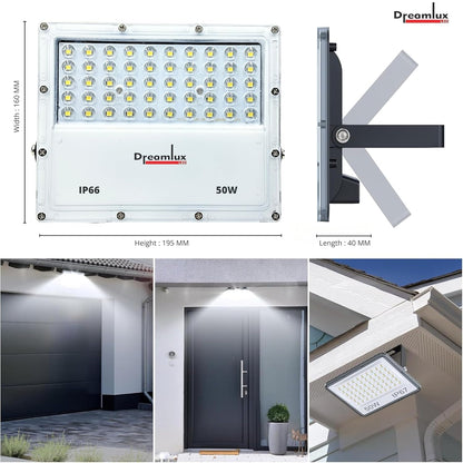Dreamlux 50W LED Flood Light with Lens Technology | IP66 Waterproof, BIS Approved, 140-150lm/W, Outdoor Focus Light for Garden, Garage, Street-Cool White