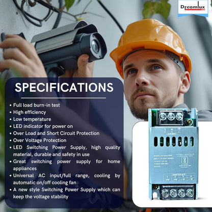 Dreamlux 12v 5amp smps Power Supply 60w Weather Proof Rainproof Suitable for LeD Signage, Strip Light, Decorate Lite, Surveillance CCTV Camera & Industrial Automation Machine and Much More(Pack-10pc)