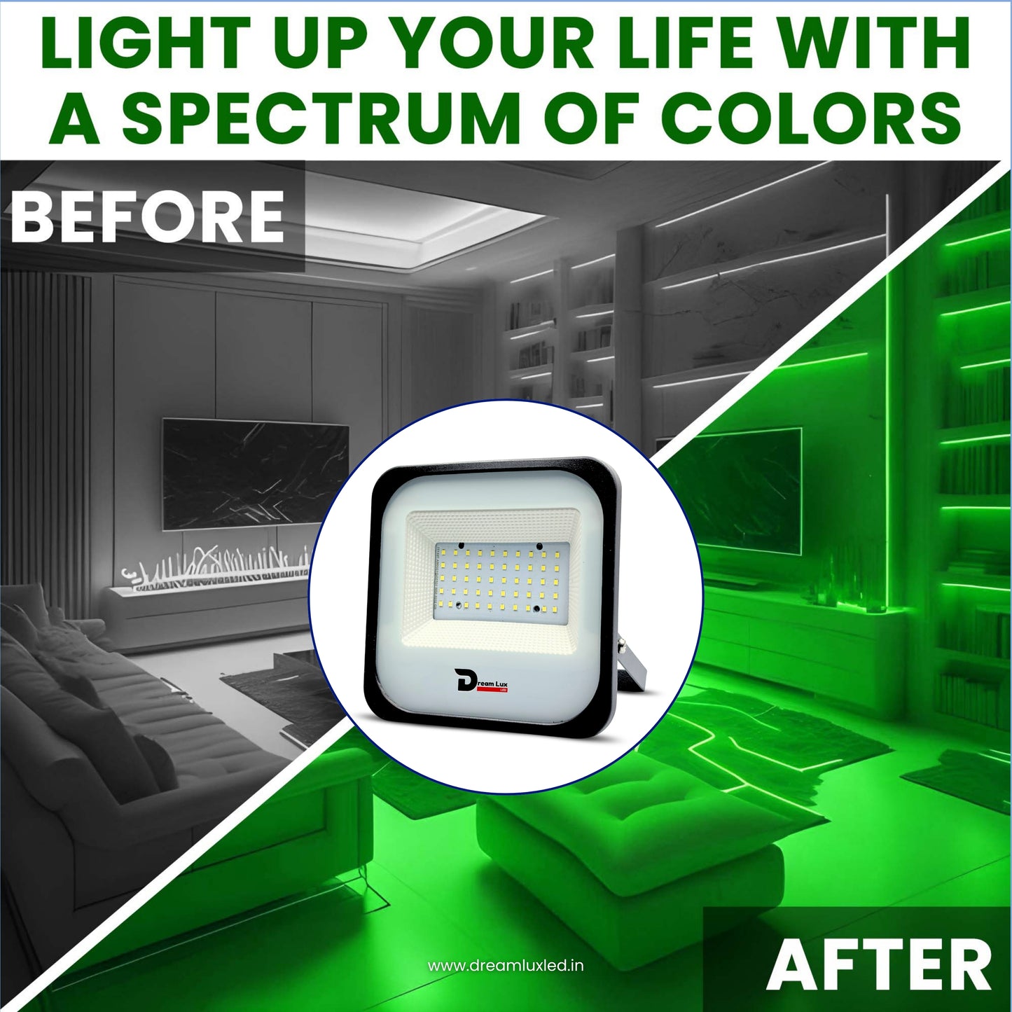 Dreamlux 60 Watt Light Down Chock | Outdoor Flood Lights IP66 Waterproof | Flood Light | Focus Lights | Ultra Bright | Aluminium Body | 85% Energy Saving,Durability (60W Green Color)