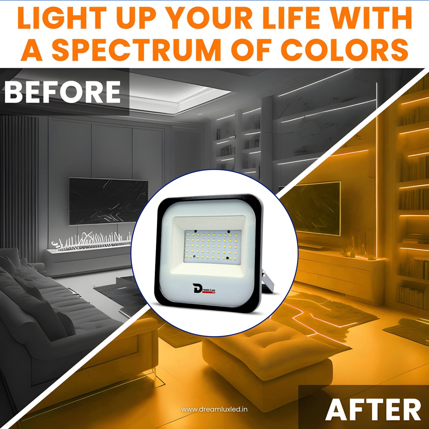 Dreamlux 60 Watt Light Down Chock | Outdoor Flood Lights IP66 Waterproof | Flood Light | Focus Lights | Ultra Bright | Aluminium Body | 85% Energy Saving,Durability (60W Orange Color)