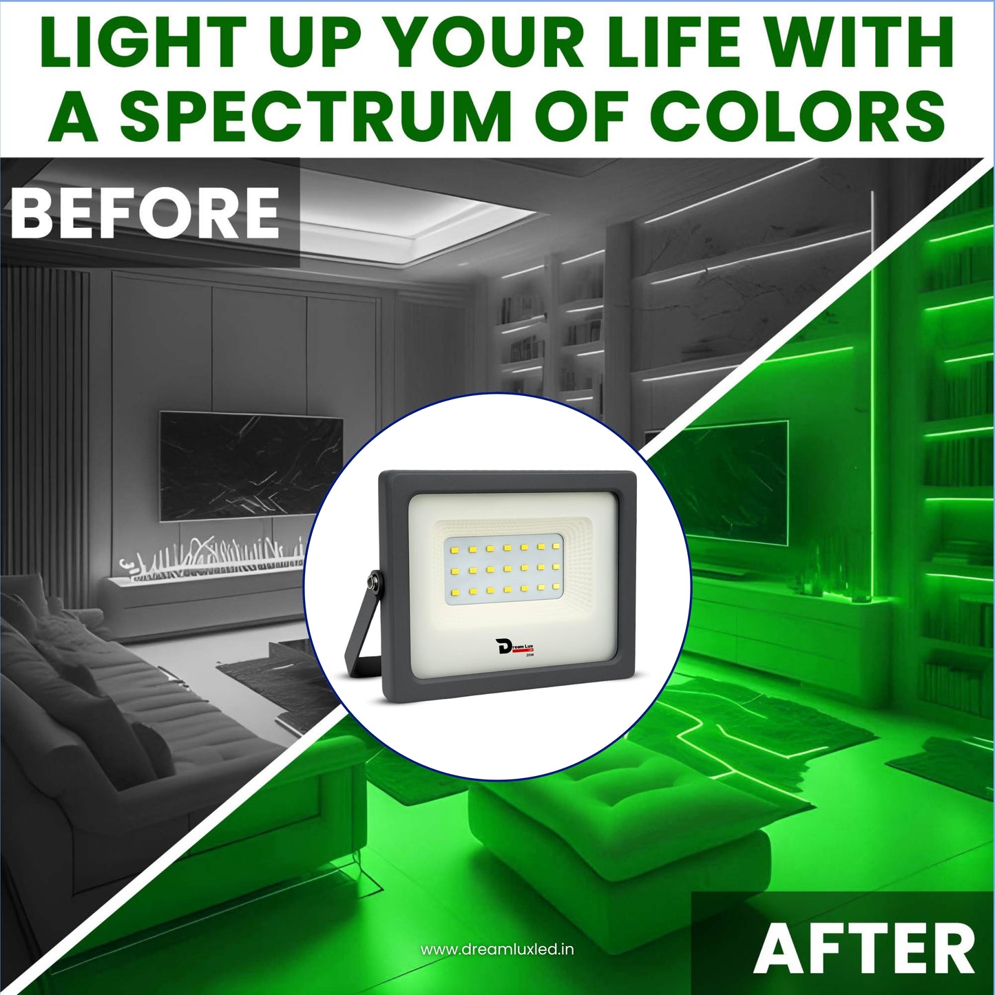 Dreamlux 20W LED Flood Light | IP66 Waterproof Indoor & Outdoor Focus Light for Decoration, Energy-Efficient Halogen Light, Lighting Fixtures for Wall & Home, Color : Green