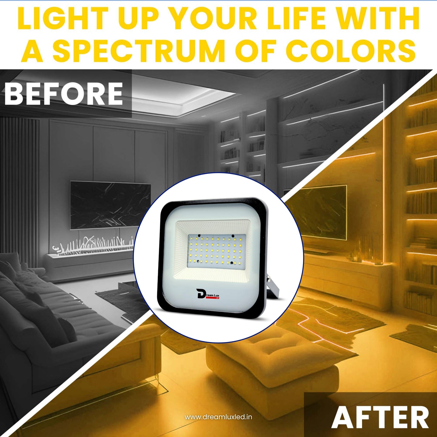Dreamlux 60 Watt Light Down Chock | Outdoor Flood Lights IP66 Waterproof | Flood Light | Focus Lights | Ultra Bright | Aluminium Body | 85% Energy Saving,Durability (60W Warm White Color)
