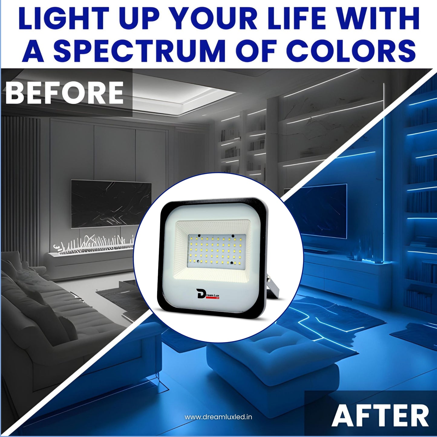 Dreamlux 60 Watt Light Down Chock | Outdoor Flood Lights IP66 Waterproof | Flood Light | Focus Lights | Ultra Bright | Aluminium Body | 85% Energy Saving,Durability (60W Blue Color)
