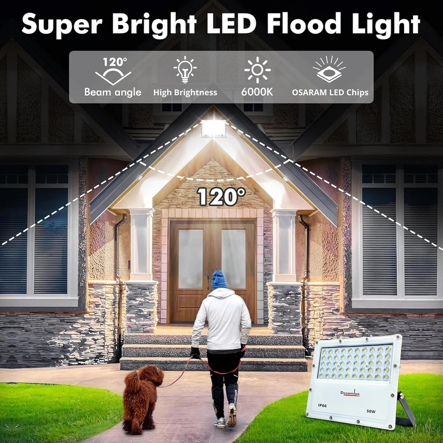 Dreamlux 100W LED Flood Light with Lens Technology | IP66 Waterproof, BIS Approved, 140-150lm/W, Outdoor Focus Light for Garden, Garage, Street- Cool White