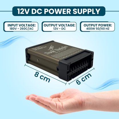 Dreamlux 12V DC Power Supply 400W 33.3A RAIN Proof SMPS 180-264V 50/60Hz AC to 12V DC Converter | IP43 Waterproof, DC Switching Switch for Power SupplyStrip,LED Panels,CCTV