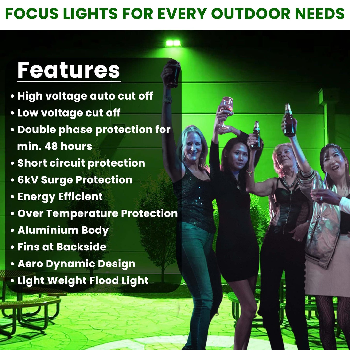 Dreamlux 60 Watt Light Down Chock | Outdoor Flood Lights IP66 Waterproof | Flood Light | Focus Lights | Ultra Bright | Aluminium Body | 85% Energy Saving,Durability (60W Green Color)