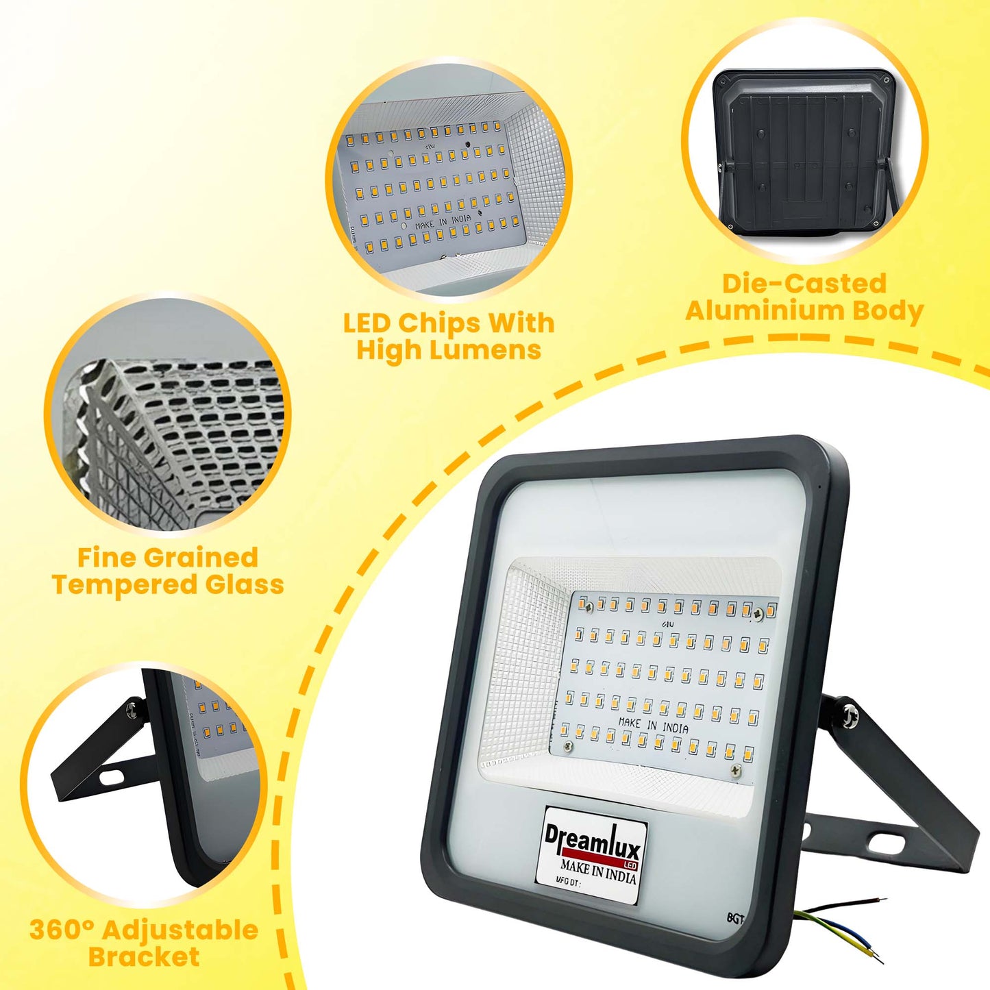 Dreamlux 60 Watt Light Down Chock | Outdoor Flood Lights IP66 Waterproof | Flood Light | Focus Lights | Ultra Bright | Aluminium Body | 85% Energy Saving,Durability (60W Warm White Color)