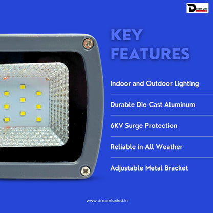 Dreamlux 20W LED Flood Light 5 Years Warranty, IP67 Waterproof Outdoor LED Flood Lights, High Mast Focus Light, Halogen Light for Factory, Garage, Parking,Garden,Shop, Color : Blue