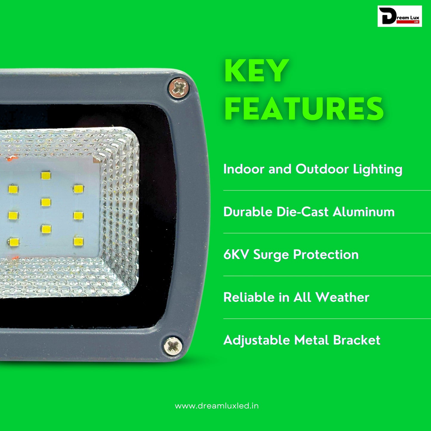 Dreamlux 20W LED Flood Light 5 Years Warranty, IP67 Waterproof Outdoor LED Flood Lights, High Mast Focus Light, Halogen Light for Factory, Garage, Parking,Garden,Shop, Color : Green