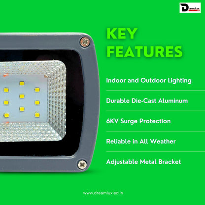 Dreamlux 20W LED Flood Light 5 Years Warranty, IP67 Waterproof Outdoor LED Flood Lights, High Mast Focus Light, Halogen Light for Factory, Garage, Parking,Garden,Shop, Color : Green