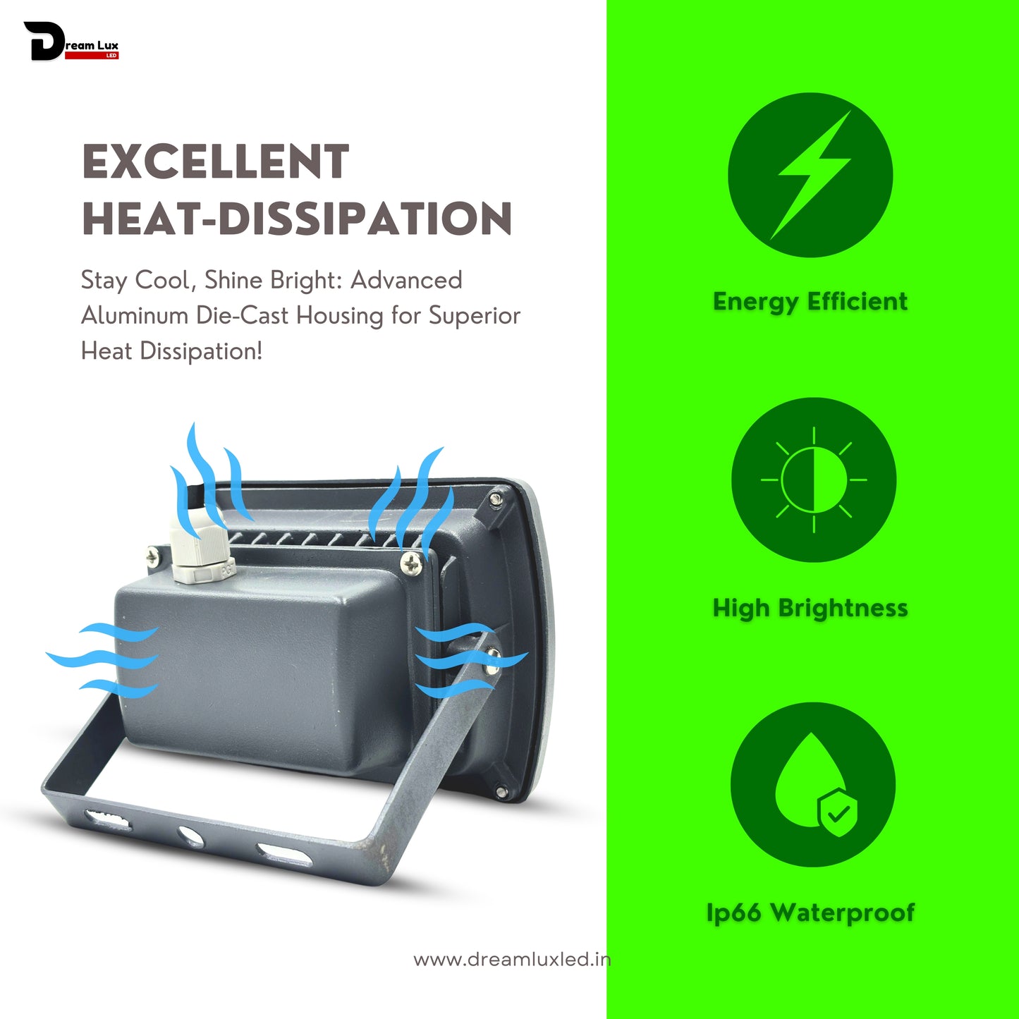 Dreamlux 20W LED Flood Light 5 Years Warranty, IP67 Waterproof Outdoor LED Flood Lights, High Mast Focus Light, Halogen Light for Factory, Garage, Parking,Garden,Shop, Color : Green