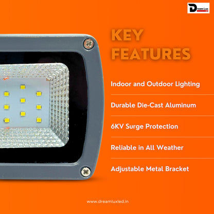 Dreamlux 20W LED Flood Light 5 Years Warranty, IP67 Waterproof Outdoor LED Flood Lights, High Mast Focus Light, Halogen Light for Factory, Garage, Parking,Garden,Shop, Color : Orange