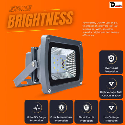 Dreamlux 20W LED Flood Light 5 Years Warranty, IP67 Waterproof Outdoor LED Flood Lights, High Mast Focus Light, Halogen Light for Factory, Garage, Parking,Garden,Shop, Color : Orange