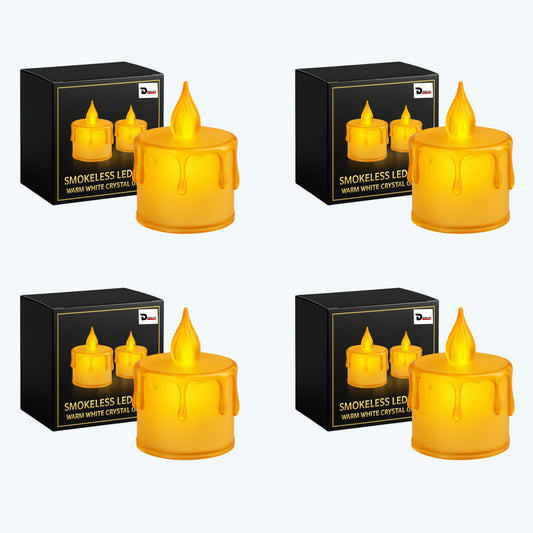 Dreamlux LED Tea Light Candles | Flameless & Smokeless Diya | Decorative Acrylic Tealight Candle for Home, Room, Table, Pooja Room & Festival Décor (Yellow)