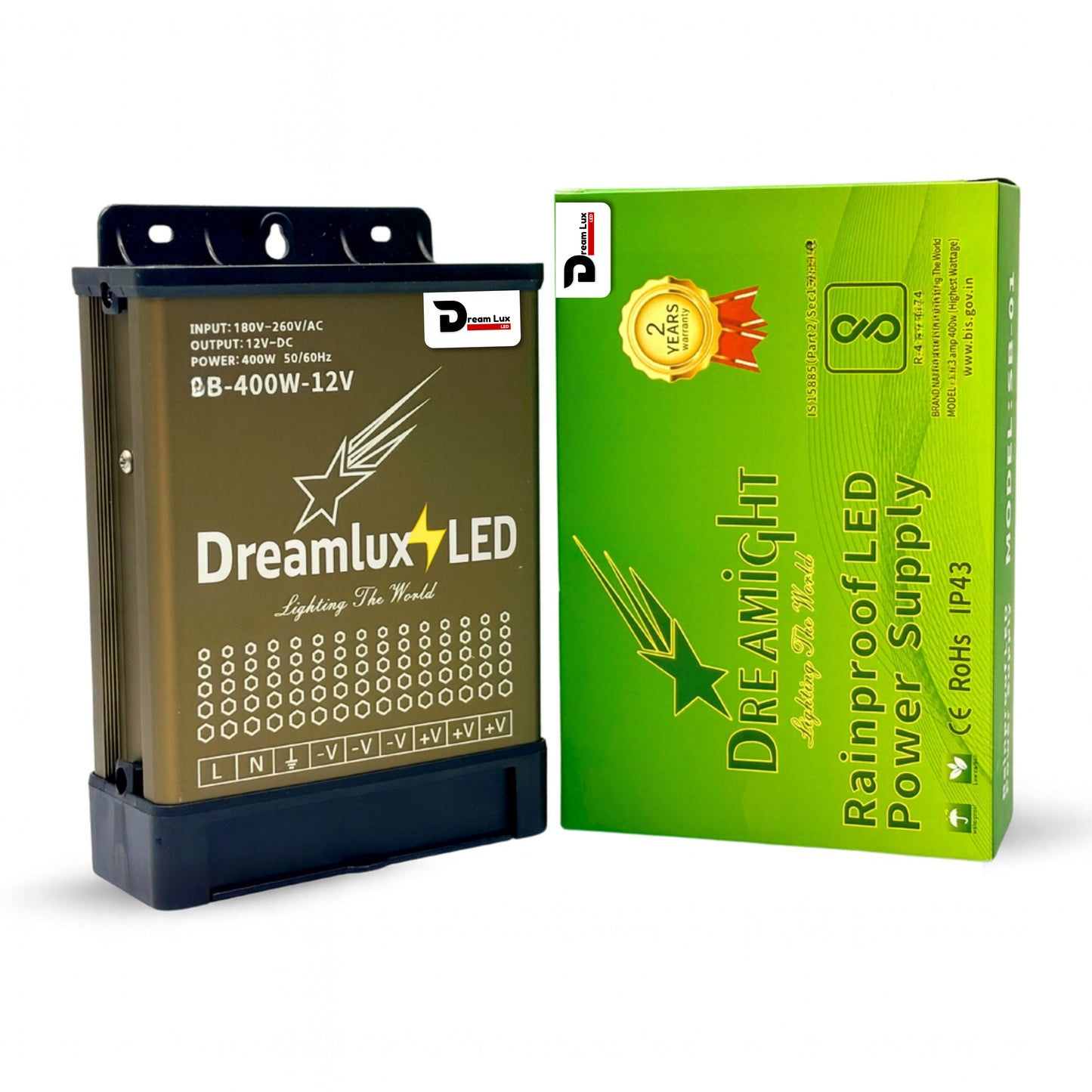 Dreamlux 12V DC Power Supply 400W 33.3A RAIN Proof SMPS 180-264V 50/60Hz AC to 12V DC Converter | IP43 Waterproof, DC Switching Switch for Power SupplyStrip,LED Panels,CCTV