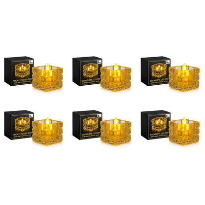 Dreamlux Square Crystal LED Diya | Smokeless Flameless Acrylic Tealight Candle | Battery Operated LED Diya Lights for Home Mandir, Puja & Diwali Decoration