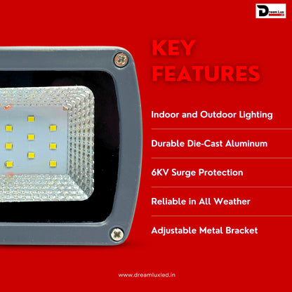 Dreamlux 20W LED Flood Light 5 Years Warranty, IP67 Waterproof Outdoor LED Flood Lights, High Mast Focus Light, Halogen Light for Factory, Garage, Parking,Garden,Shop, Color : Red