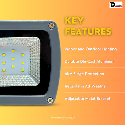 Dreamlux 20W LED Flood Light 5 Years Warranty, IP67 Waterproof Outdoor LED Flood Lights, High Mast Focus Light, Halogen Light for Factory, Garage, Parking,Garden,Shop, Color : Warm White