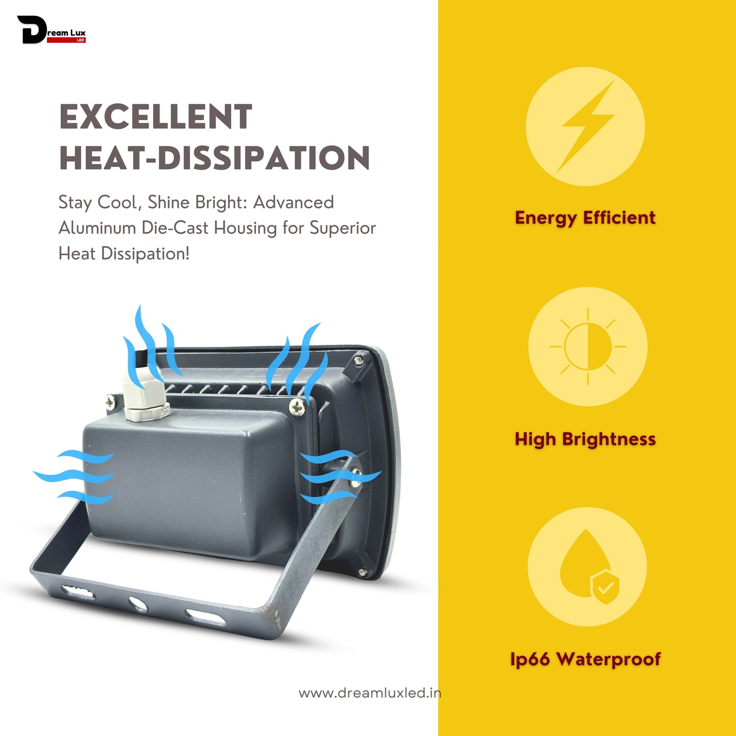 Dreamlux 20W LED Flood Light 5 Years Warranty, IP67 Waterproof Outdoor LED Flood Lights, High Mast Focus Light, Halogen Light for Factory, Garage, Parking,Garden,Shop, Color : Warm White
