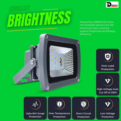 Dreamlux 20W LED Flood Light 5 Years Warranty, IP67 Waterproof Outdoor LED Flood Lights, High Mast Focus Light, Halogen Light for Factory, Garage, Parking,Garden,Shop, Color : Green