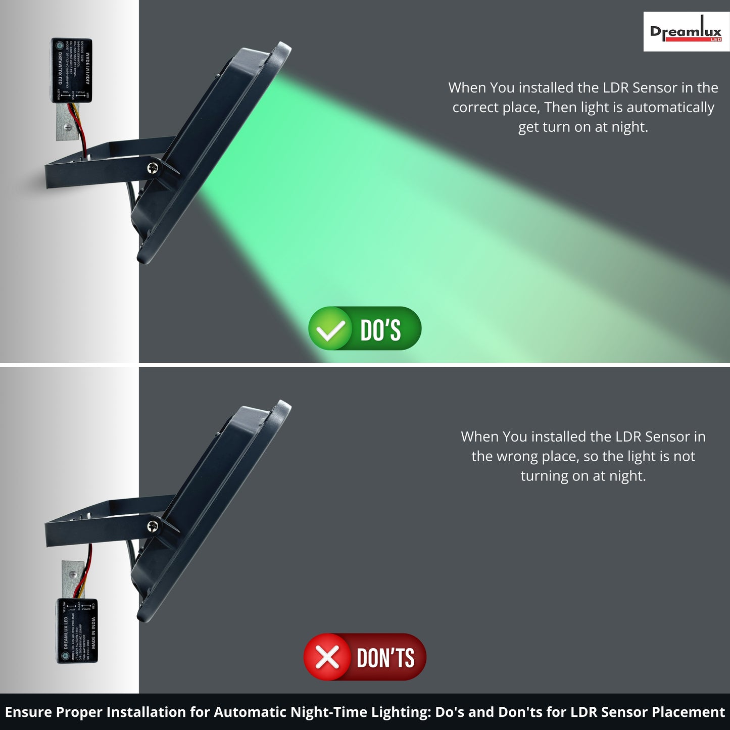 Dreamlux 60W Dusk to Dawn LED Waterproof Flood Light with Auto On/Off Day Night Sensor | BIS Approved | Aluminium Body, Color - Green