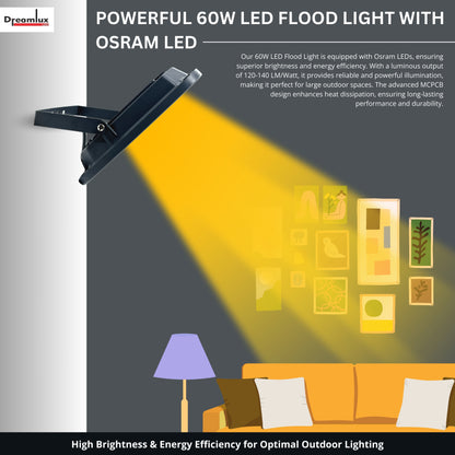 Dreamlux 60 Watt Light Down Chock | Outdoor Flood Lights IP66 Waterproof | Flood Light | Focus Lights | Ultra Bright | Aluminium Body | 85% Energy Saving,Durability (60W Warm White Color)